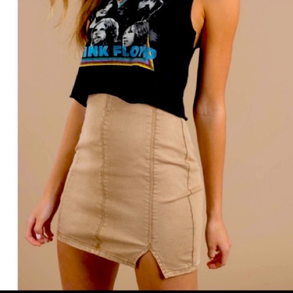 Free People Beige Mini Skirt with Front Notch